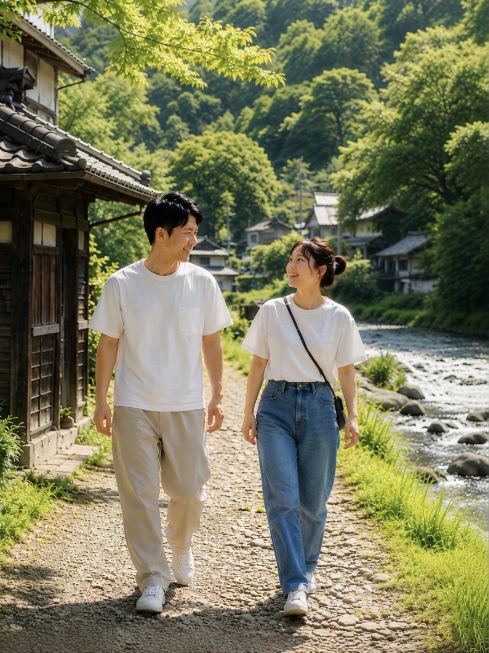 自然の中で寄り添う二人